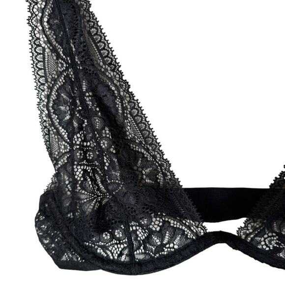 Free People Intimately Hyper Plunge Underwire Bra Black Sheer Lace Small - Picture 6 of 10